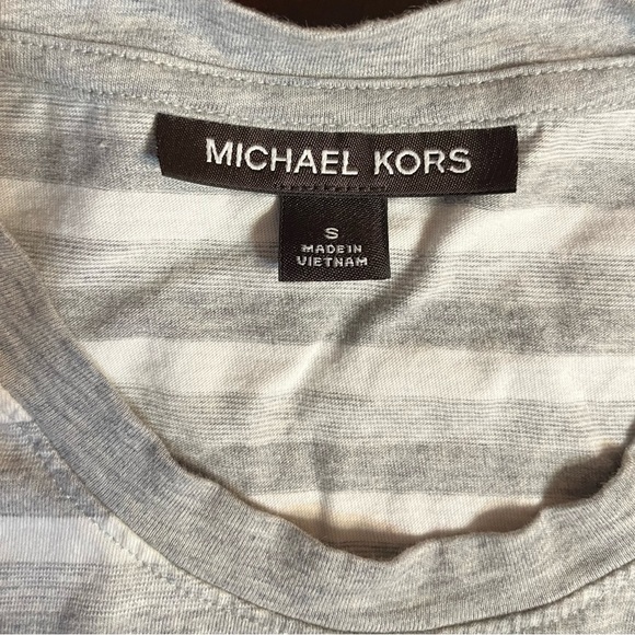 Michael Kors 100% cotton woman’s dk. gray lt. gray and white striped T. Size S - Picture 7 of 8